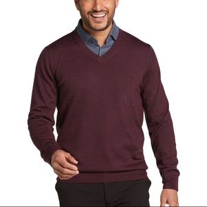 Banana Republic Merino Wool Burgundy Wine V-Neck  Sweater Modern Fit